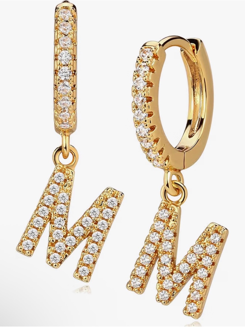 Gold Crystal Initial M Huggie Hoop Earrings